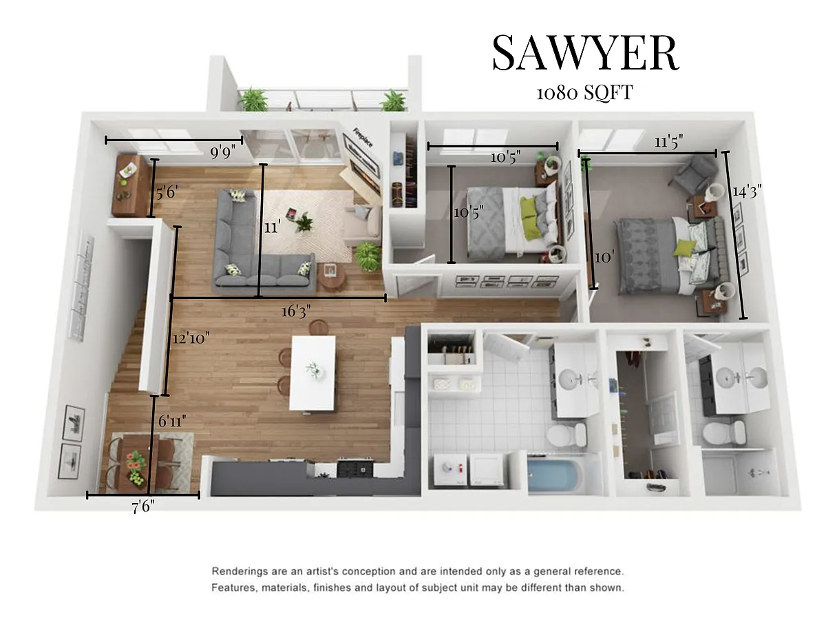 Floor plan Furnished Sawyer