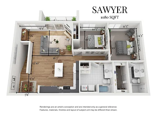 Floor plan Furnished Sawyer