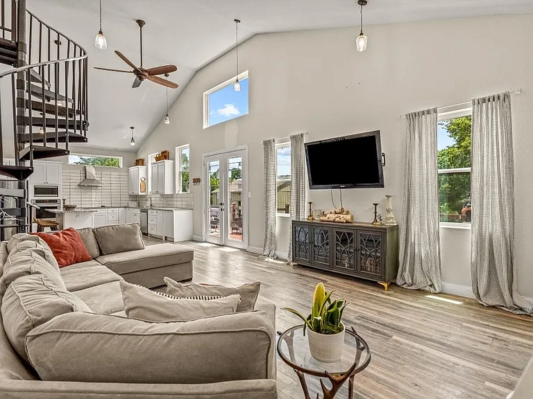 Living area with staircase