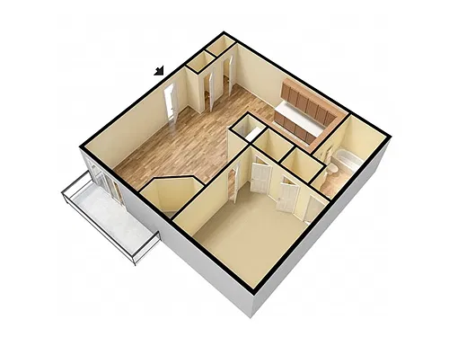 Floor plan 1 Bedroom, 1 Bathroom w/ Fireplace
