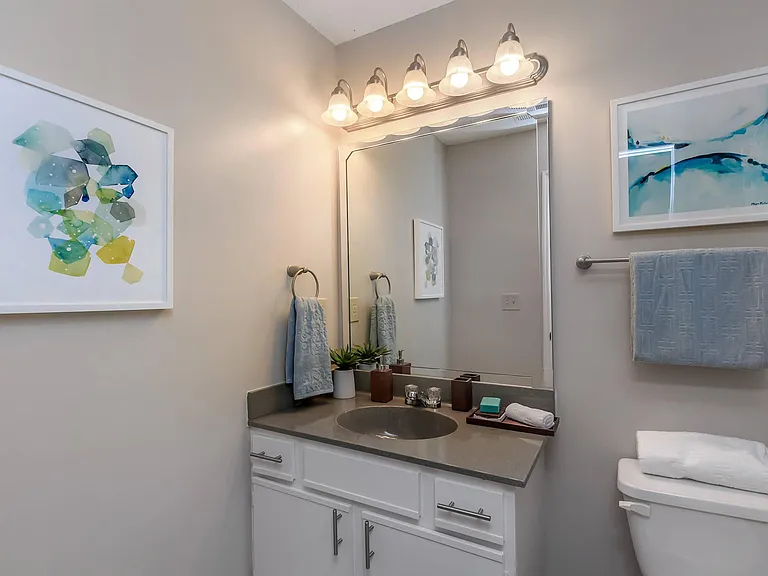 Refinished White Vanity - Ensuite Bathroom - Gold Interior