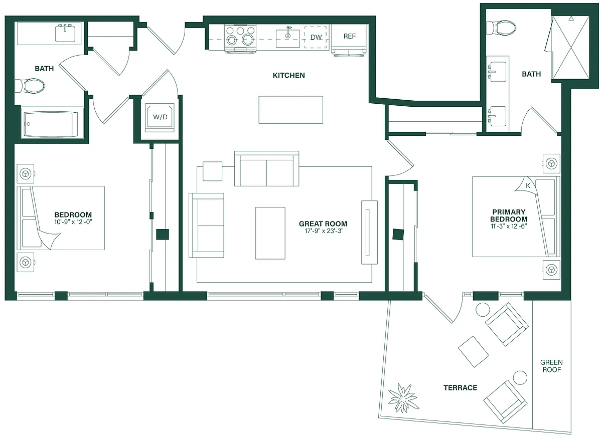 Floor plan 2 Bed/2 Bath-2B