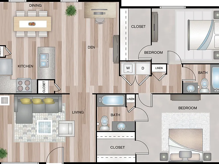 Two Bedrooms Two Baths + Den 1461 SQFT