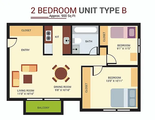 Floor plan 2 Bedroom Model B