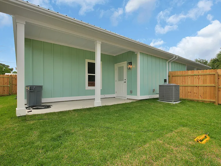 Private fenced backyard