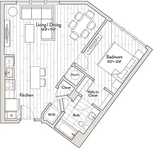 Floor plan 1 Bed/1 Bath-A6