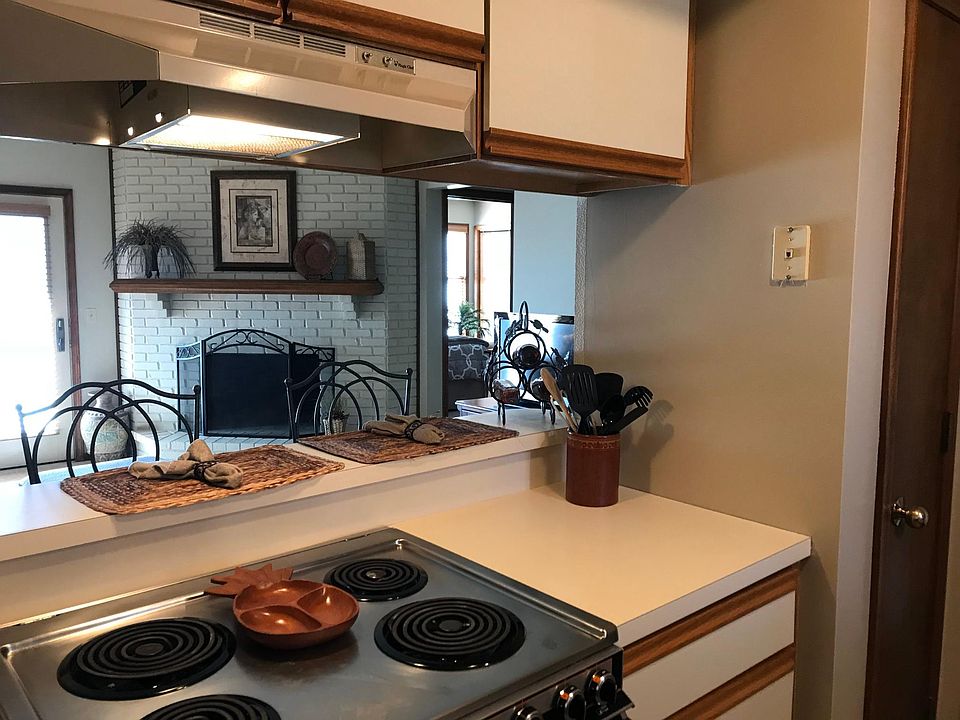 Kitchen view into living room