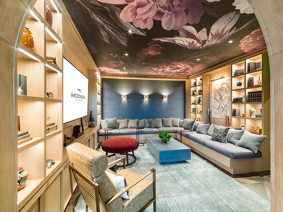 An artfully designed resident lounge at Modera University Park, offering a refined place to unwind just minutes from the heart of University Park.