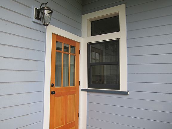 Main entrance. New historically accurate door and window