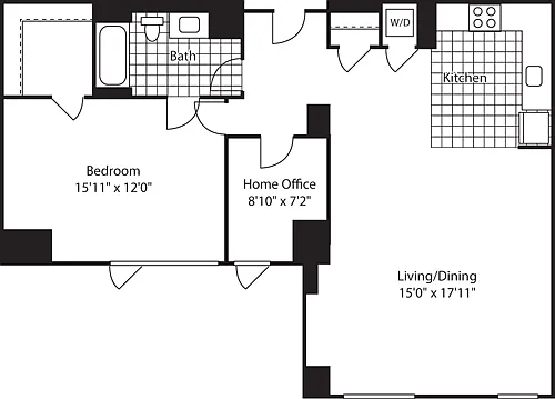 Floor plan 1 Bed (North)- 1028