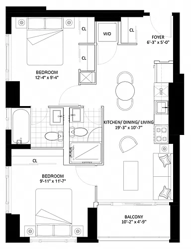 Floor plan Diamond 2 - Plan C 2 Bed 2 Bath
