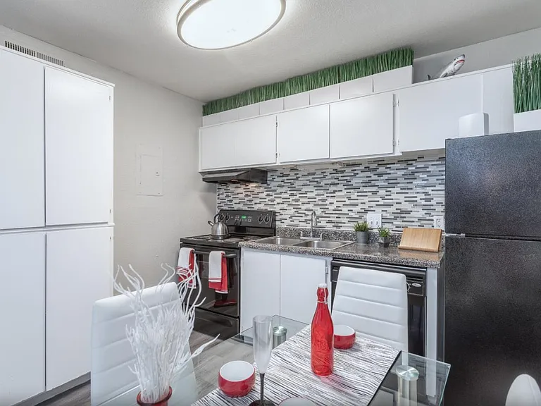 Stylish kitchen with tile backsplash and stainless-steel sink