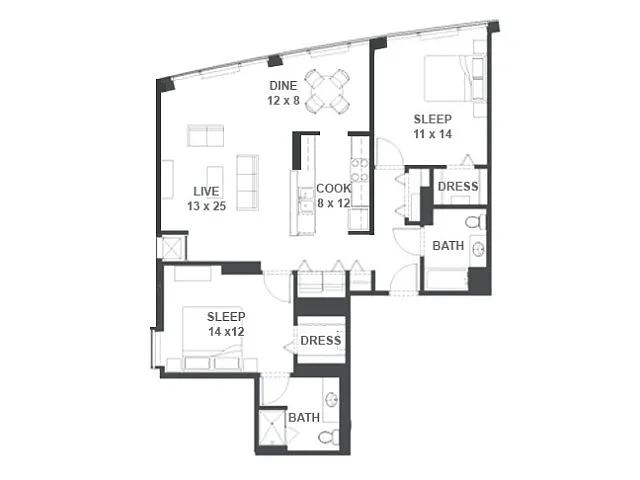 Floor plan Funky -2bed