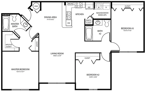 Floor plan 3 Bed 2 Bath