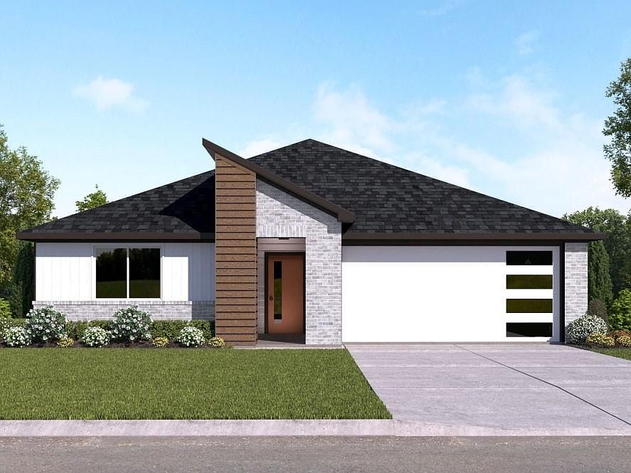 D.R. Horton's Express Homes Kingston Floorplan Elevation M. Photos shown here may not depict the specified home & features included are for illustration purposes only.