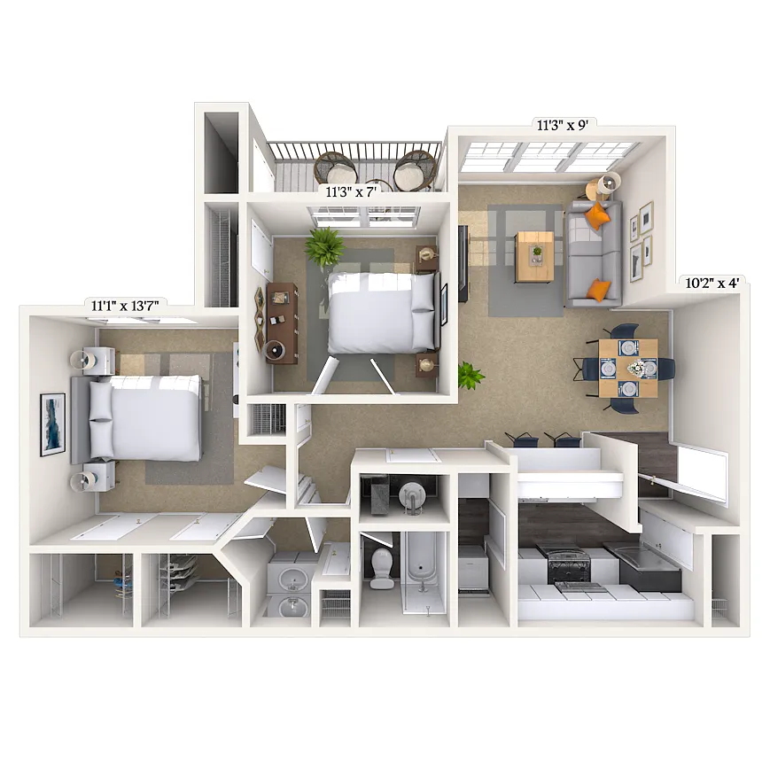 Floor plan Traditional 2x1 927 SF