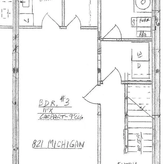 Lower level entrance. Bdr #3 is large. Washer dryer shown with utility area with furnace and hot water heater. This is actual foundation basement area. Anywhere along the rear line is a great place for bad storms and/or tornados