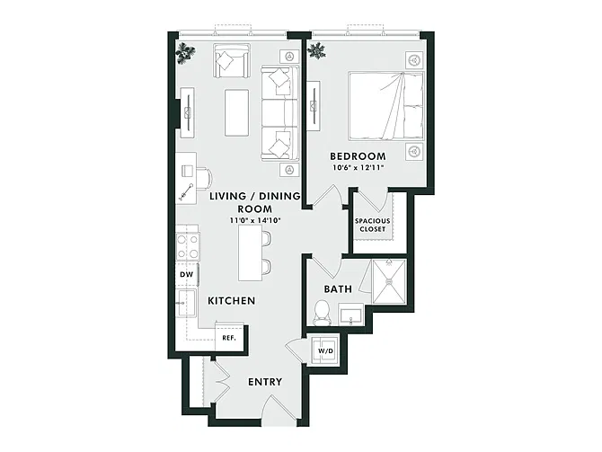 Floor plan B20 | 1 Bed | 1 Bath