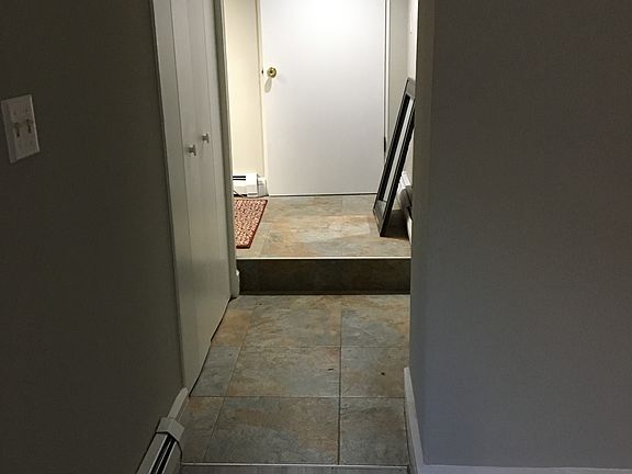 Entry corridor with clothes closet on left .
