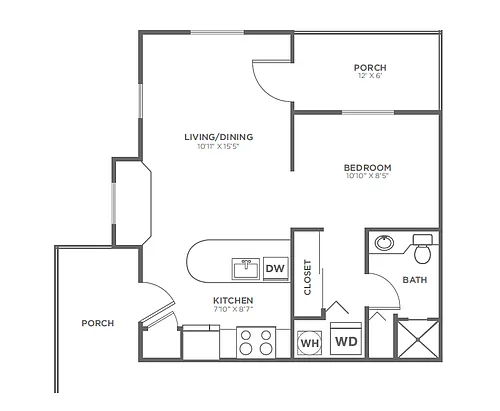 Floor plan 1 Bed, 1 Bath A3