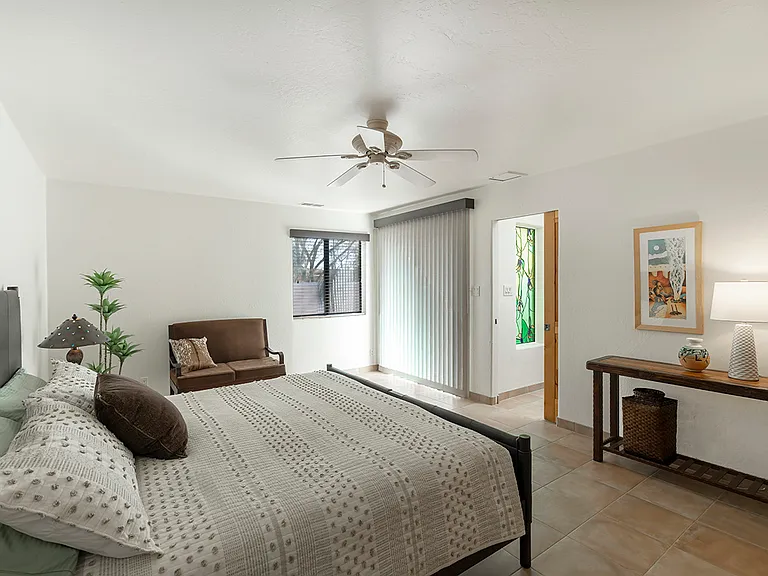 Primary Bedroom & Ensuite with direct access to the courtyard - NEW Leather King Bed & Mattress