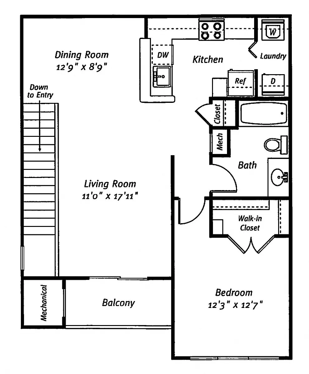 Floor plan 1 Bed/1 Bath-The Palmer