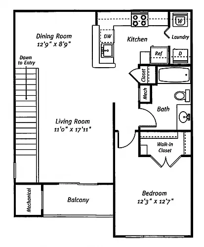 Floor plan 1 Bed/1 Bath-The Palmer