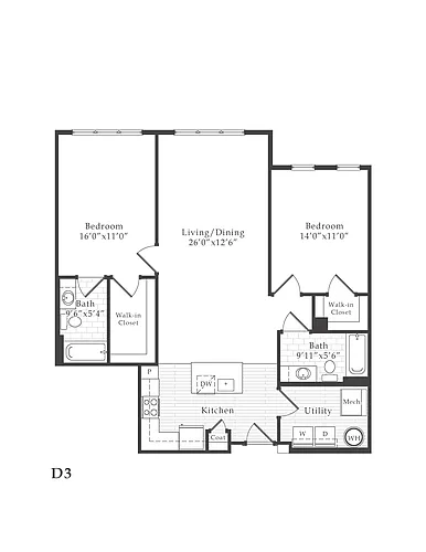 Floor plan 2 Bed/2 Bath-D3