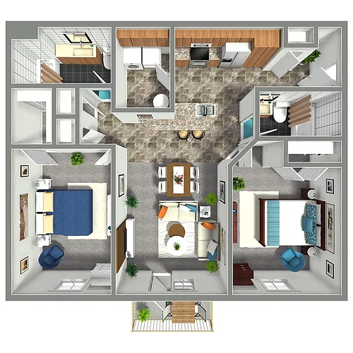 Floor plan 2 Bed, 2 Bath