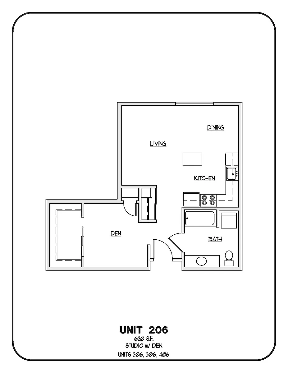 Floor plan Studio with Den