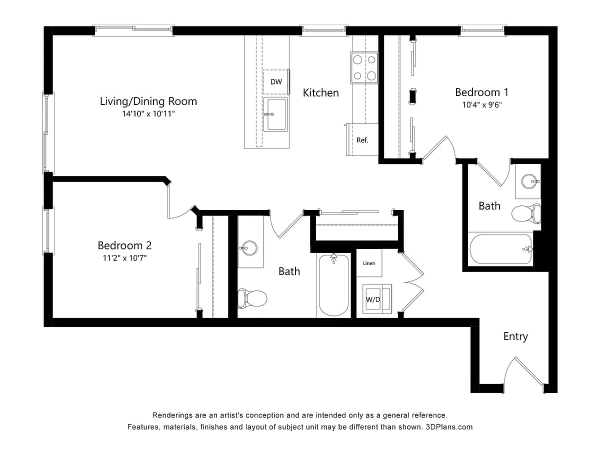 Floor plan 2 Bed 2 Bath F