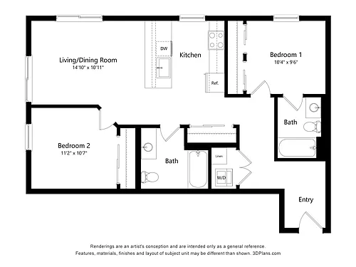 Floor plan 2 Bed 2 Bath E