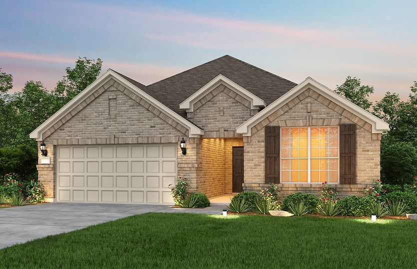 Exterior A of the Mckinney, a one-story home with shutters