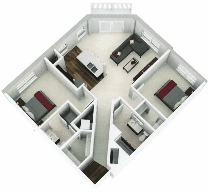 Floor plan Two Bedroom, Two Bath E