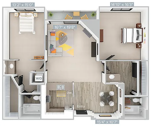 Floor plan B_2B2B_963SF_203-303-Standard