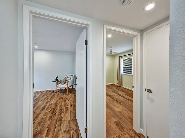 Primary bedroom (left), and guest room 2 (right).
