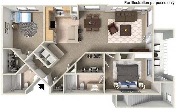 Floor plan F Americana 1045 to 1102 SF RENOVATED