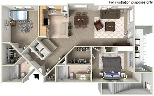 Floor plan F Americana 1045 to 1102 SF RENOVATED