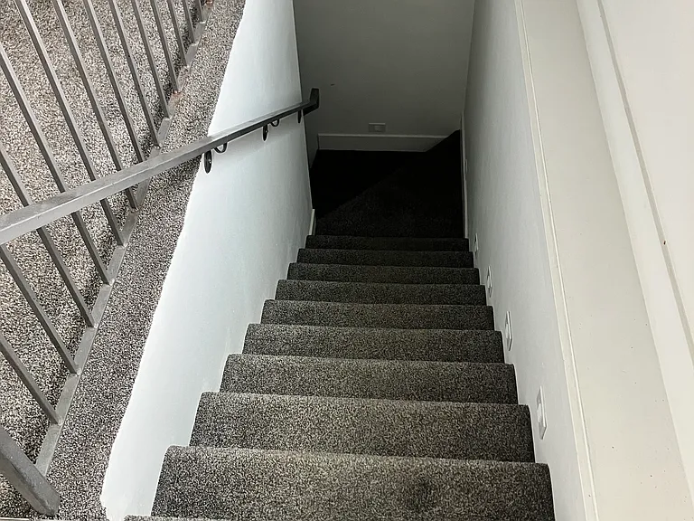 Stairs down to movie room (4th bedroom?) and garage