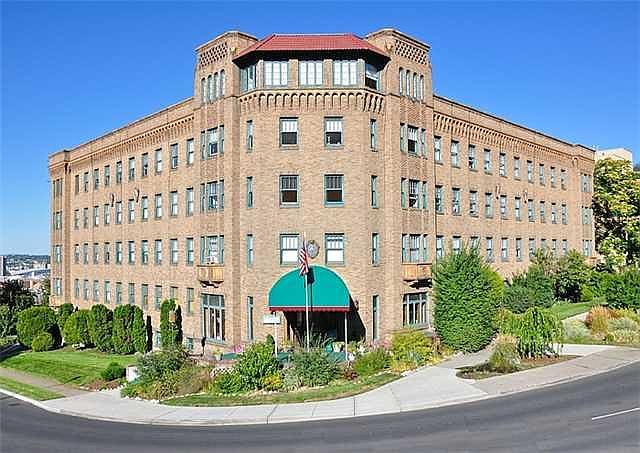 The front of the building
