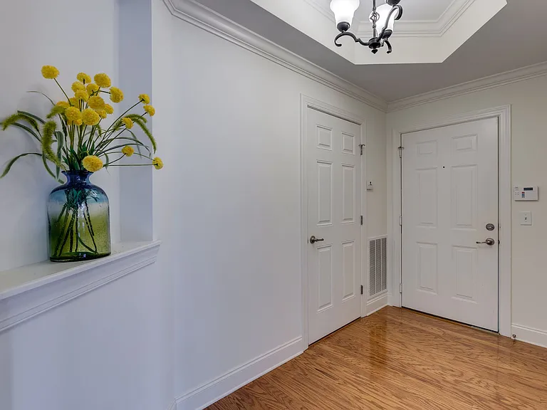 Entry foyer with a coat closet. There is a Niche & Trey Ceiling to add interest to the space. It is also large enough to hold an Entry Table or a Furniture piece.