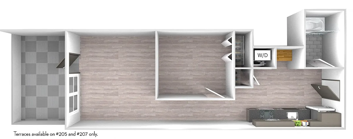 Floor plan Tier 05/07/14/16 (1BR/1BA)
