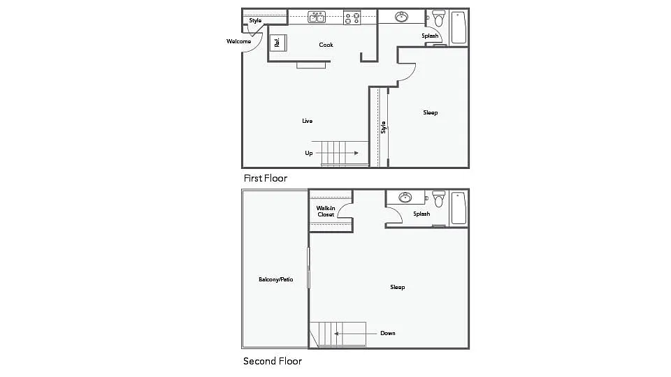Floor plan 2 BR x 1 BA - Townhome