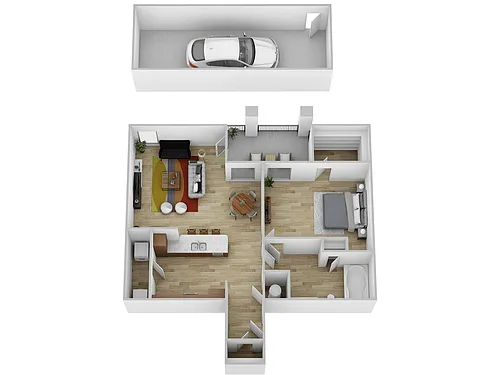 Floor plan 1 Bed, 1 Bath F with Garage