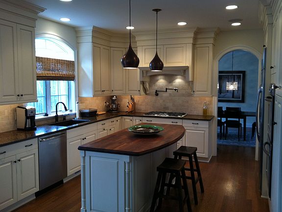 Copper sink and lighting, gas range, GE Profile appliances