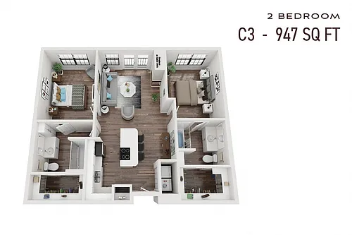 Floor plan Two Bedroom C3r Renovated