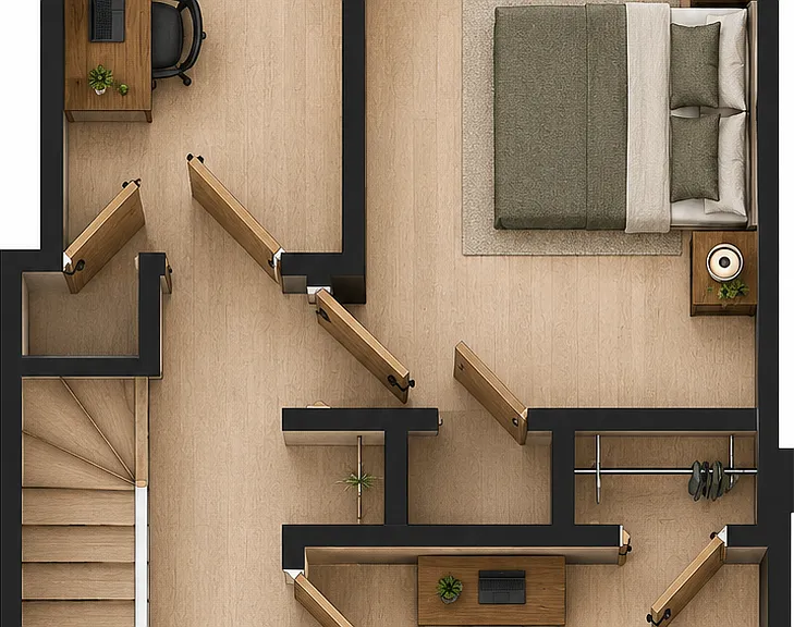 Top floor floorplan (3bd/1ba)