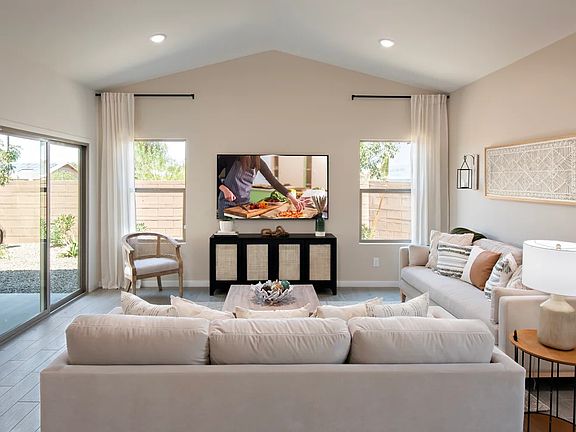 Great room with vaulted ceiling