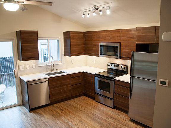 Clean lines and modern lighting fixtures throughout