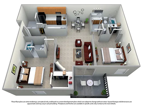 Floor plan 2 Bedroom, 2 Bath (1,125 sqft.)
